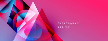 Soyut geometrik şekiller örtüşüyor, canlı pembe, mavi ve mor renkler yaratıyor. Arkaplan veya sunumlar için modern tasarım ögesi.