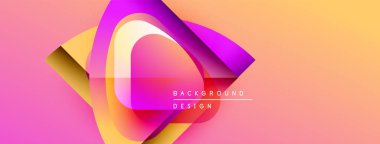 Soyut enerjik tasarım. Üst üste binen şekiller dinamik değişim etkisi yaratır. Pembe, mor, sarı renkler kompozisyona hakim. Modern estetik.