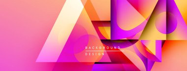 Soyut enerjik tasarım. Üst üste binen şekiller dinamik değişim etkisi yaratır. Pembe, turuncu, mor renkler kompozisyona hakim. Modern görsel element.