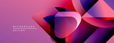 Soyut geometrik şekiller örtüşüyor, canlı pembe, mor renkler yaratıyor. Modern tasarım dinamik hareket, görsel doku öneriyor.