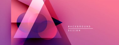 Soyut geometrik şekiller örtüşür, canlı pembe gradyan arkaplan oluşturur. Modern tasarım elementleri yenilik ve teknoloji öneriyor.