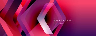 Soyut geometrik şekiller örtüşüyor, canlı pembe, mor renkler yaratıyor. Modern tasarım teknoloji, yenilik, dinamik görseller öneriyor.