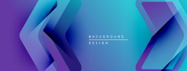 Soyut eğim arkaplanı. Mor, mavi renkler dinamik katmanlı şekiller yaratır. Sancaklar ve sunumlar için modern tasarım uygun.