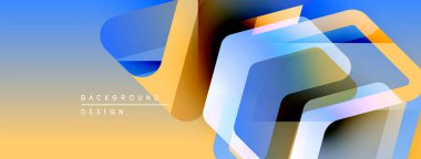 Soyut geometrik şekiller çakışıyor. Mavi, turuncu renkler değişken arkaplan oluşturur. Sancaklar ve web siteleri için modern tasarım ögesi.