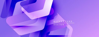 Soyut mor tasarım. Üst üste binen katmanlar dinamik görsel efekt yaratır. Dijital projeler için modern, parlak arkaplan.