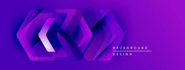 Mor arkaplan özellikleri katmanlı geometrik şekiller. Altıgen biçimler soyut tasarım yaratır, modern estetik. Metin arkaplan tasarımı okur.