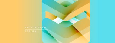 Soyut geometrik tasarım. Katmanlar örtüşüyor, canlı renk değişimleri yaratıyor. Sarı, turkuaz, yeşil renkler kompozisyona hakim. Modern estetik.