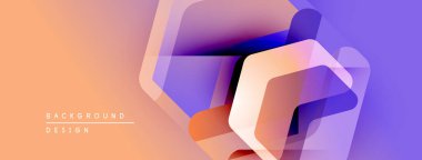 Soyut geometrik şekiller örtüşür, canlı bir değişim etkisi yaratır. Turuncu, mor renkler kompozisyona hakim. Modern tasarım ögesi.