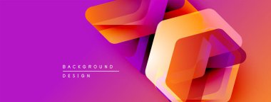 Soyut geometrik şekiller örtüşüyor, canlı mor, turuncu renkler yaratıyor. Arkaplan ve sunumlar için modern tasarım ögesi.