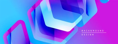 Soyut geometrik şekiller örtüşür, parlak mavi ve mor renkler yaratır. Modern tasarım enerjik ve dinamik hissettiriyor. Arkaplan dijital sanatı öneriyor.