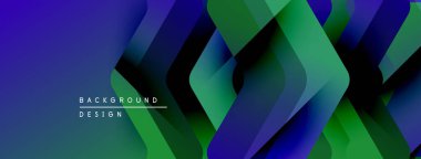 Soyut geometrik şekiller örtüşür, canlı gradyanlar yaratır. Mavi, yeşil renkler modern estetik sunarak tasarıma hükmediyor.