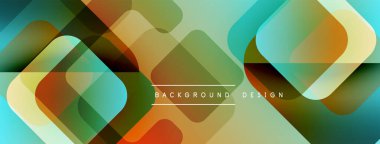 Soyut geometrik desen. Üst üste binen kareler, dikdörtgenler modern tasarım yaratır. Renkler arasında yeşil, turuncu, mavi renkler.