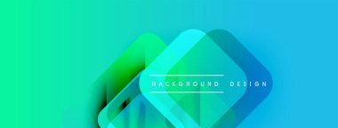 Gradyan arkaplan özellikleri üst üste binen geometrik şekiller. Metin, merkez kare içinde arkaplan tasarımı okuyor. Modern, canlı estetik..