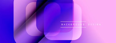 Soyut geometrik şekiller, canlı gradyanlar, mor renkler tasarımda baskın. Modern estetik, temiz çizgiler, minimalist kompozisyon.