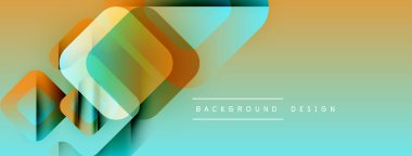 Soyut geometrik şekiller örtüşüyor, canlı renk eğimleri yaratıyor. Arkaplanda deniz mavisi, turuncu, sarı renkler var. Modern tasarım ögesi.
