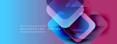 Soyut eğim arkaplanı. Üst üste binen geometrik şekiller dinamik görsel efekt yaratır. Pembe renge mavi geçiş. Modern tasarım elemanları.