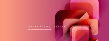 Soyut geometrik şekiller örtüşüyor, canlı pembe, kırmızı gradyanlar yaratıyor. Arkaplanda şeftali tonları, modern tasarım elementleri.