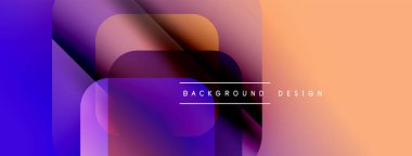 Soyut gradyanlar mor, turuncu renkleri harmanlarlar. Üst üste binen şekiller dinamik görsel efekt yaratır. Metin arkaplan tasarımı okur.