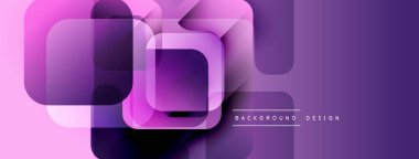 Soyut mor tasarım üst üste binen kareler, gradyanlar, modern estetik özellikler içerir. Minimalist kompozisyon arka plan ve afişler için uygundur.