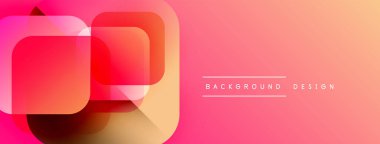 Soyut gradyan şekiller çakışıyor, dinamik görsel etki yaratıyor. Pembe, kırmızı renkler dizaynda baskın, metin elemanları mevcut..