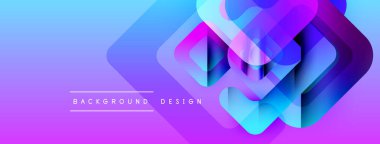 Soyut geometrik şekiller örtüşür, canlı bir değişim etkisi yaratır. Mor, mavi renkler tasarımda baskın. Metin arkaplan tasarımı okur.