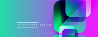 Soyut gradyan arkaplan özellikleri üst üste binen şeffaf kareler. Canlı deniz mavisi renkleri mor renklere dönüşüyor. Metin arkaplan tasarımı okur.