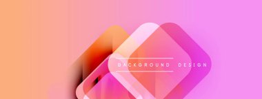 Soyut eğim arkaplanı. Üst üste binen kareler dinamik görsel efekt yaratır. Pembe, turuncu renkler kompozisyona hakim. Metin arkaplan tasarımı okur.