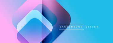 Soyut geometrik şekiller örtüşüyor, canlı renk eğimleri yaratıyor. Mavi, pembe, mor renkler düzgün bir şekilde harmanlanır. Modern tasarım ögesi.
