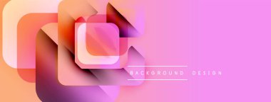 Soyut geometrik şekiller örtüşür, katmanlı etki yaratır. Şeftali, pembe renkler dizaynın hakimi. Modern, canlı arkaplan ögesi.