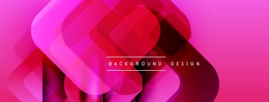 Soyut geometrik şekiller örtüşür, canlı pembe gradyan arkaplan oluşturur. Dijital projeler için modern tasarım.