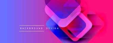 Canlı gradyan arkaplan özellikleri örtüşen kareler. Pembe, mor, mavi renkli modern tasarım. Metin arkaplan tasarımı okur.