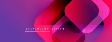 Soyut, enerjik bir arkaplan. Üst üste binen yuvarlak kareler dinamik görsel efekt yaratır. Mor, pembe, kırmızı renkler kompozisyona hakim. Modern tasarım ögesi.