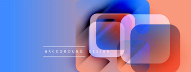 Soyut geometrik şekiller çakışıyor. Mavi, turuncu renkler tasarımda baskın. Dijital projeler için modern arkaplan.