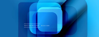 Soyut mavi katmanlar modern tasarım yaratır. Üst üste binen kareler derinlik, doku ve görsel ilgi gösteriyor. Mevcut en küçük metin.