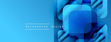 Soyut mavi tasarım katmanlı kareler, dikdörtgenler. Modern estetik, temiz çizgiler, canlı renk düzeni. Arkaplan ögeleri derinlik yaratır.