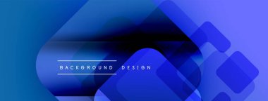 Soyut mavi arkaplan. Üst üste binen kareler dinamik görsel efekt yaratır. Sancaklar ve sunumlar için modern tasarım uygun.