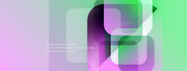 Soyut geometrik şekiller örtüşür ve canlı gradyan arkaplan oluşturur. Yumuşak pastel renkler kusursuz harmanlanır, modern tasarım ögesi.