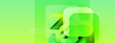 Parlak yeşil soyut şekiller örtüşüyor. Yuvarlak kareler dinamik görsel efekt yaratır. Metin arkaplan tasarımlı minimalist tasarım.