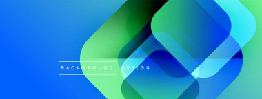 Soyut geometrik şekiller örtüşür, parlak mavi, yeşil eğimler yaratır. Arka planlar ve sunumlar için modern tasarım öğesi. Yumuşak geçişler görünür.