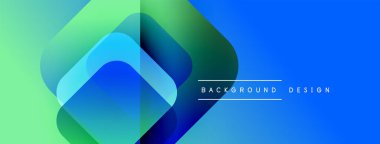 Soyut geometrik şekiller çakışıyor. Renkler yeşilden maviye karışıyor. Arkaplan veya afişler için modern tasarım ögesi.