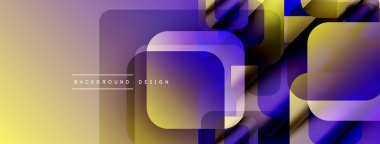 Soyut geometrik şekiller çakışıyor. Mor, altın renkleri modern tasarım yaratır. Gradyan etkisi derinlik ve görsel ilgi ekler..