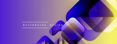 Soyut geometrik şekiller örtüşüyor, parlak mor renkler yaratıyor, sarı renkler. Modern tasarım öğeleri akıcılığı ve yeniliği önerir. Metin arkaplan tasarımı okur.