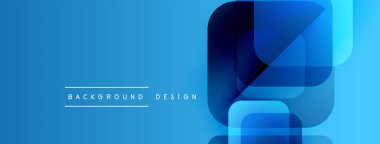 Soyut mavi arkaplan katmanlı geometrik şekiller içerir. Modern tasarım elementleri dinamik görsel efekt yaratır. Basit, temiz estetik..