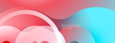 Soyut sıvı şekilleri örtüşür, canlı pembeler, maviler yaratır. Modern tasarım hareketi, enerjiyi, pürüzsüz geçişleri çağrıştırıyor. Arkaplan metni mevcut.