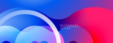 Soyut akışkan şekiller, canlı mavi, pembe gradyan. Modern tasarım, düz eğriler, üst üste binen katmanlar dinamik bileşim oluşturur.