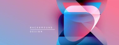 Soyut geometrik şekiller örtüşüyor, canlı renk eğimleri yaratıyor. Yumuşak pembeler, maviler, morlar pürüzsüzce harmanlanır. Modern tasarım ögesi.