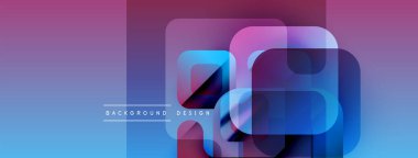 Soyut geometrik şekiller örtüşüyor, canlı renk eğimleri yaratıyor. Modern tasarım elementleri teknoloji, yenilik, akıcılık öneriyor.