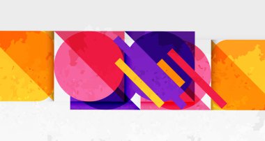 Soyut geometrik bileşim. Canlı renkler örtüşüyor, dinamik görsel doku oluşturuyor. Şekiller derinliği, hareketi, modern tasarımı gösteriyor..