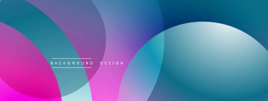 Soyut renkli arkaplan. Üst üste binen daireler dinamik görsel efekt yaratır. Gradyan renkleri pürüzsüz, modern tasarım ögesine karışıyor.