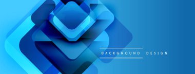 Soyut mavi katmanlar dinamik bileşim yaratır. Modern geometrik şekiller derinliği, yeniliği ve teknolojiyi akla getiriyor. Gradyan etkisi görsel cazibeyi arttırır.